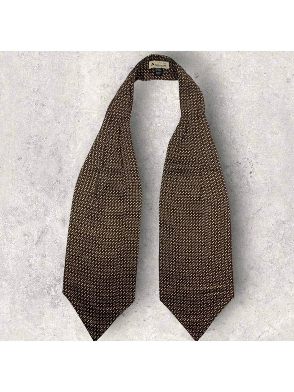 AQUASCUTUM Silk Ascot Cravat ENGLAND Black Brown Beige Geometric EUC